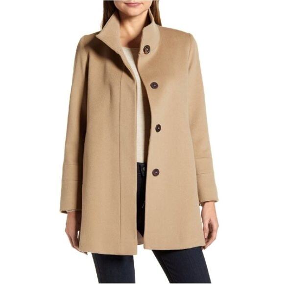 Fleurette Stand Collar Camel Tan Wool Car Coat Size 0 Loro Piana Wool - Picture 1 of 11